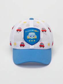 1入組兒童車刺繡網紗拼接棒球帽適用於日常生活 - 藍色 - 查看 3