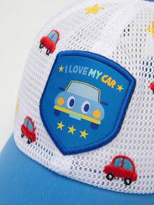 1入組兒童車刺繡網紗拼接棒球帽適用於日常生活 - 藍色 - 查看 4