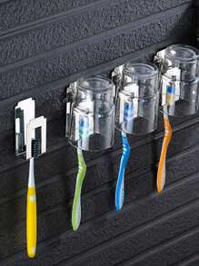 1pc Wall Mounted Toothbrush Holder, Silver Stainless Steel Toothbrush Rack, Gargle Cup Hook, For Bathroom - Silver - View 1