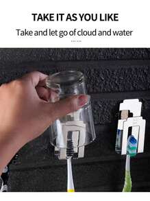 1pc Wall Mounted Toothbrush Holder, Silver Stainless Steel Toothbrush Rack, Gargle Cup Hook, For Bathroom - Silver - View 2