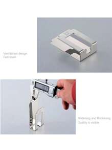 1pc Wall Mounted Toothbrush Holder, Silver Stainless Steel Toothbrush Rack, Gargle Cup Hook, For Bathroom - Silver - View 4