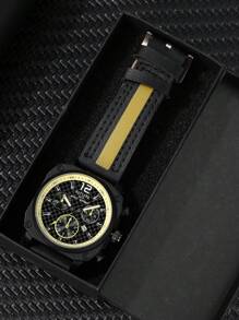 Nam Hai Dây PU Polyurethane Dây Thường Ngày Mặt Tròn Đồng Hồ Thạch Anh, Cho Cuộc Sống Hàng Ngày - màu đen - Xem 3