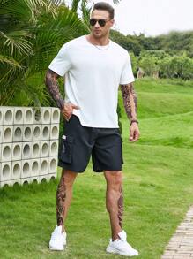 Manfinity Homme Men Plus Flap Pocket Side Drawstring Waist Cargo Shorts - Black - View 5