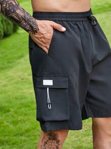 Manfinity Homme Men Plus Flap Pocket Side Drawstring Waist Cargo Shorts - Black - View 7