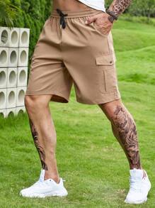 Manfinity Homme Men Plus Flap Pocket Drawstring Waist Cargo Shorts - Khaki - View 2