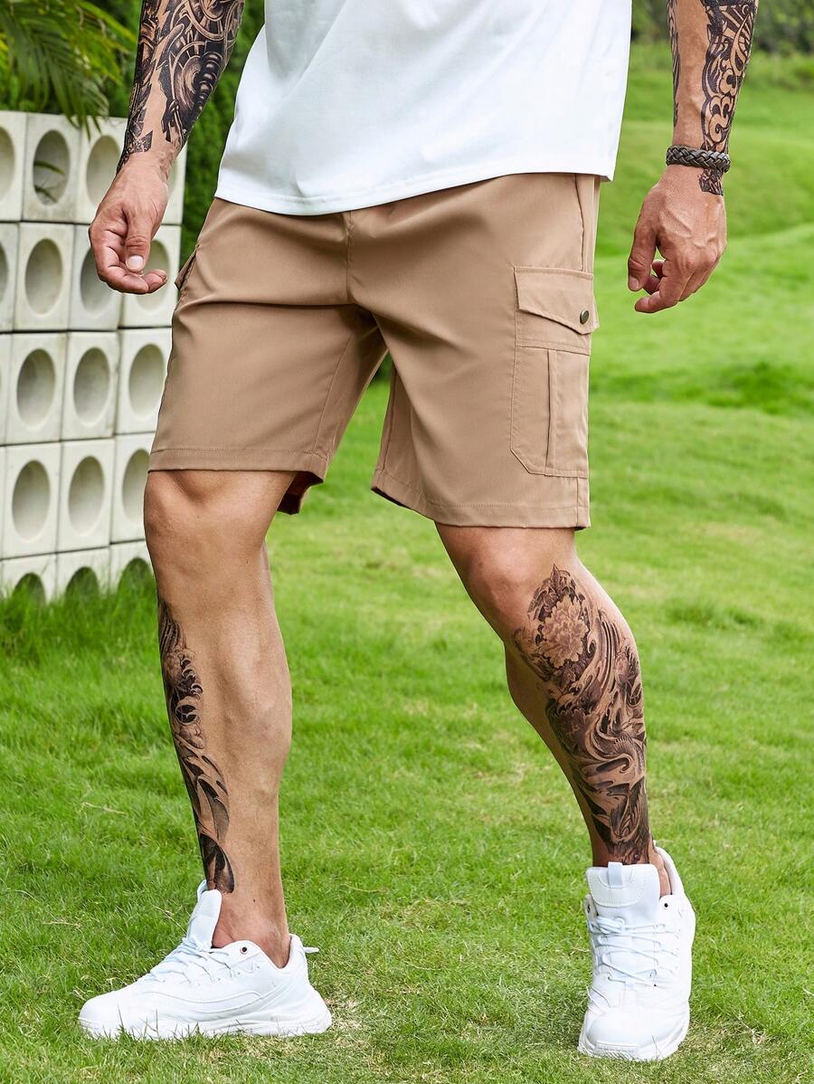 Manfinity Homme Men Plus Flap Pocket Drawstring Waist Cargo Shorts - Khaki - View 1