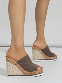 Xăng-đan đi nghỉ cho nữ, Xăng-đan đế trượt bằng vải có đế rỗng - Cà phê nâu - Xem 3