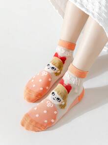 5 Đôi Tất Cho Bé Gái Chữ & Hình Hoạt Hình Đồ Họa Vớ Mắt Cá Chân Cho Cuộc Sống Hàng Ngày - Nhiều màu - Xem 3