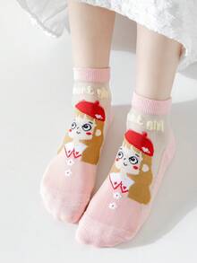 5 Đôi Tất Cho Bé Gái Chữ & Hình Hoạt Hình Đồ Họa Vớ Mắt Cá Chân Cho Cuộc Sống Hàng Ngày - Nhiều màu - Xem 5