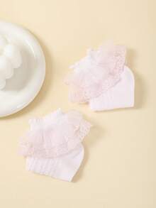 1對女孩愛心圖案荷葉邊襪子適用於日常生活 - 粉色 - 查看 5