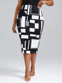 SHEIN Clasi Falda de lápiz con estampado geométrico
