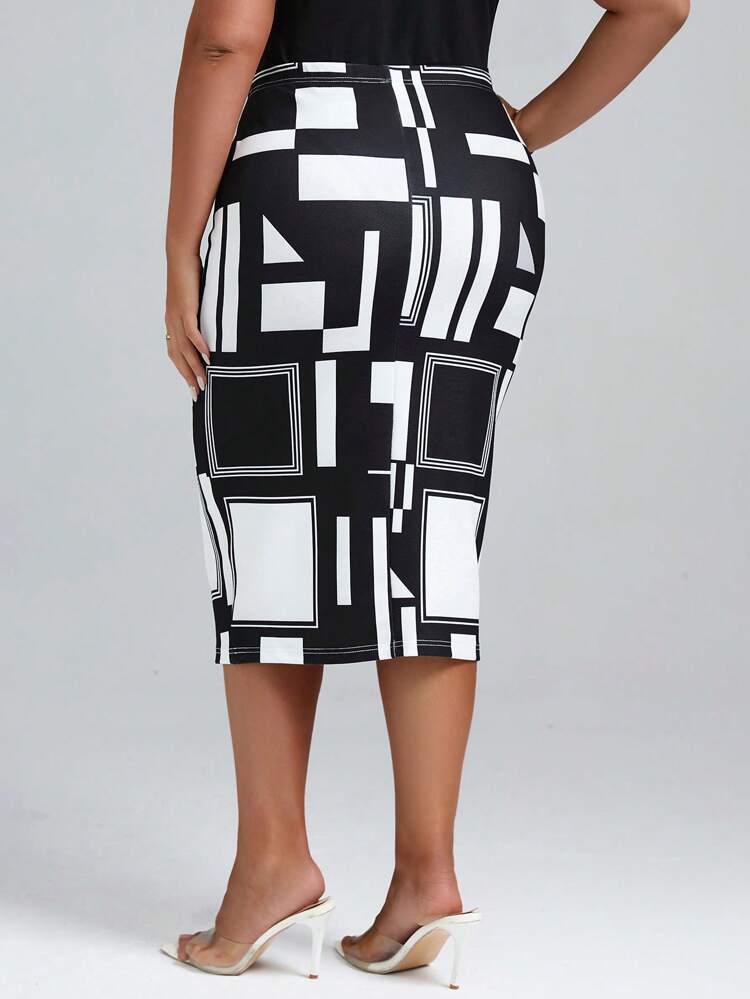 Plus Geo Print Pencil Skirt