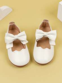 Girls Hook-and-loop Fastener Bow Decor Sweet Mary Jane Flats For Outdoor - White - View 1