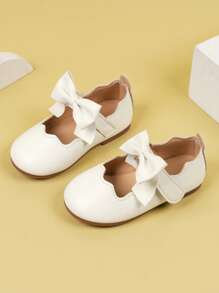 Girls Hook-and-loop Fastener Bow Decor Sweet Mary Jane Flats For Outdoor - White - View 2