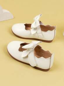 Girls Hook-and-loop Fastener Bow Decor Sweet Mary Jane Flats For Outdoor - White - View 3