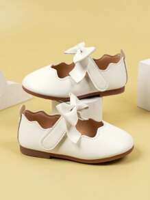 Girls Hook-and-loop Fastener Bow Decor Sweet Mary Jane Flats For Outdoor - White - View 4