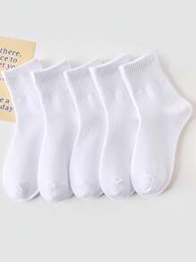 Niños 5 pares Calcetines de tripulación unicolor para verano
