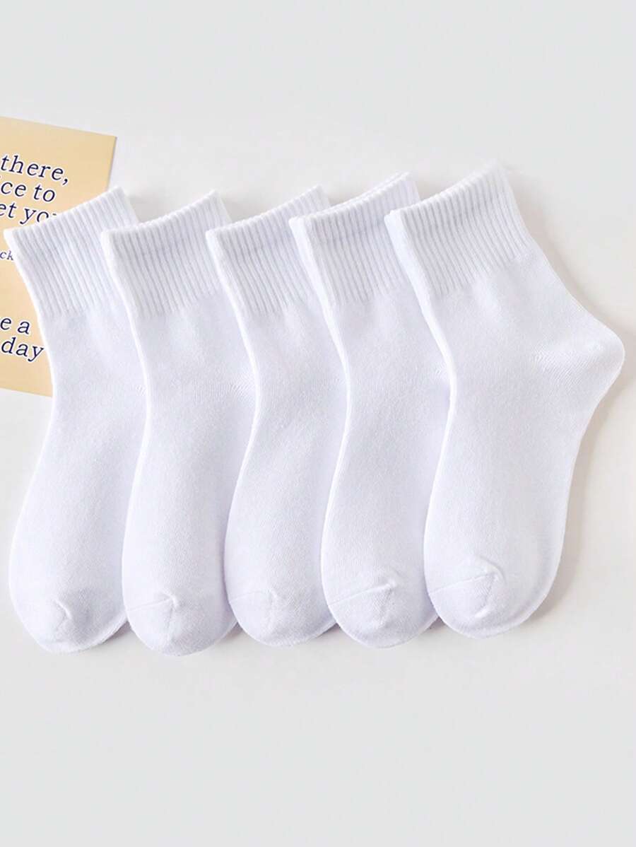 Niños 5 pares Calcetines de tripulación unicolor para verano