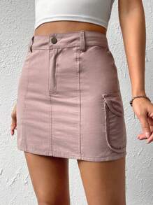 SHEIN EZwear 高腰側翻蓋口袋半身裙