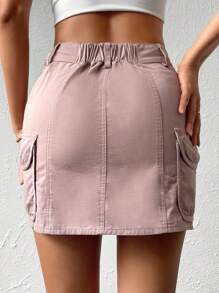 SHEIN EZwear 高腰側翻蓋口袋半身裙