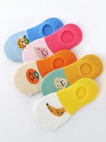 5雙兒童卡通水果圖案可愛船襪適合春天和夏天 - 彩色 - 查看 1