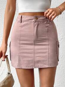 SHEIN EZwear 高腰側翻蓋口袋半身裙