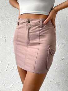 SHEIN EZwear 高腰側翻蓋口袋半身裙