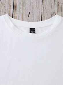 SHEIN LUNE 簡約熊印花圓領女短袖T恤 - 白色 - 查看 4