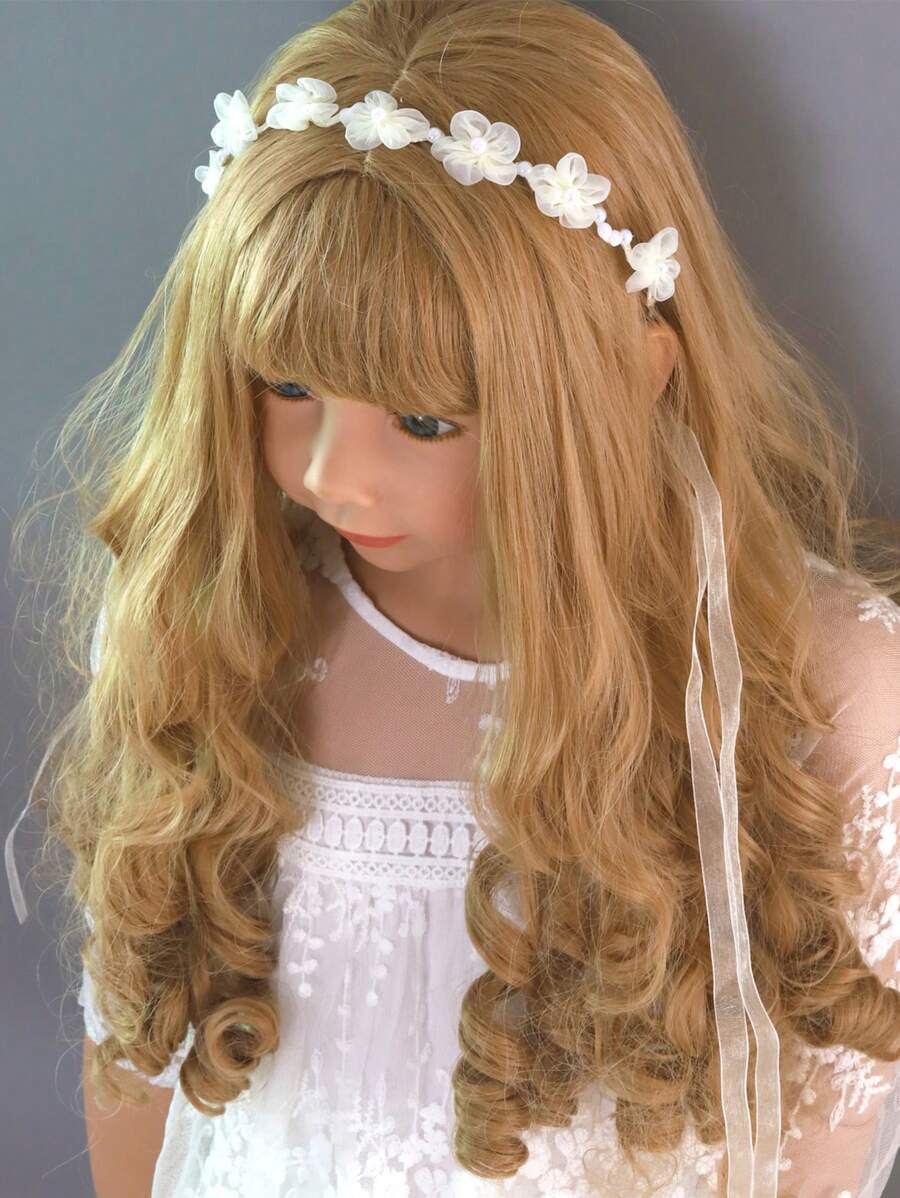 1入組女孩花和人造珍珠裝飾髮箍適用於頭髮裝飾用品 - 白色 - 查看 1