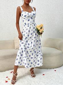 GENKIRA Đầm Viên lá sen Hoa Boho - Xanh và trắng - Xem 3