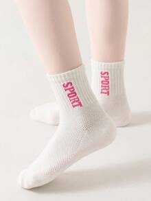 5pairs Girls Letter Graphic Breathable Fashionable Crew Socks For Daily Life - Multicolor - View 2