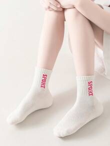 5pairs Girls Letter Graphic Breathable Fashionable Crew Socks For Daily Life - Multicolor - View 5