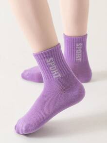 5pairs Girls Letter Graphic Breathable Fashionable Crew Socks For Daily Life - Multicolor - View 6