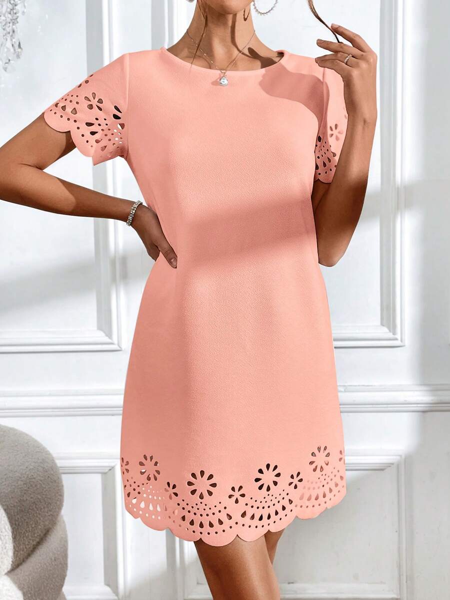 SHEIN Clasi 鏤空貝殼邊連衣裙 - 珊瑚粉 - 查看 1