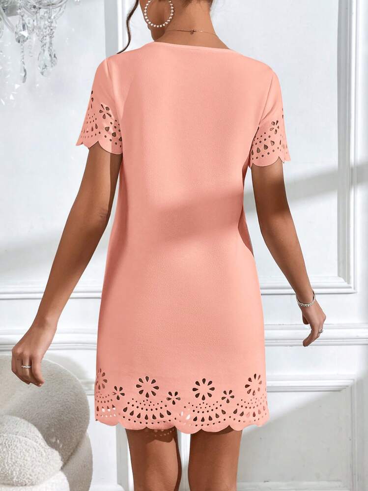 shein laser cut dress SHEIN Clasi Laser Cut Scallop Trim Dress
