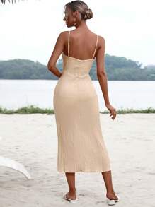 GENKIRA Tie Front Split Thigh Cami Dress - Apricot - View 2