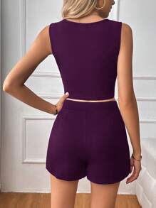 Firerie Cut Out Tank Top & Split Hem Skort - Purple - View 3