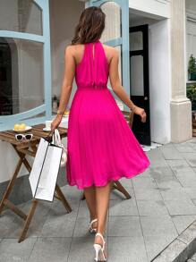 SHEIN Privé Đầm Cắt ra màu trơn Thanh lịch - Màu Hồng Tươi - Xem 2