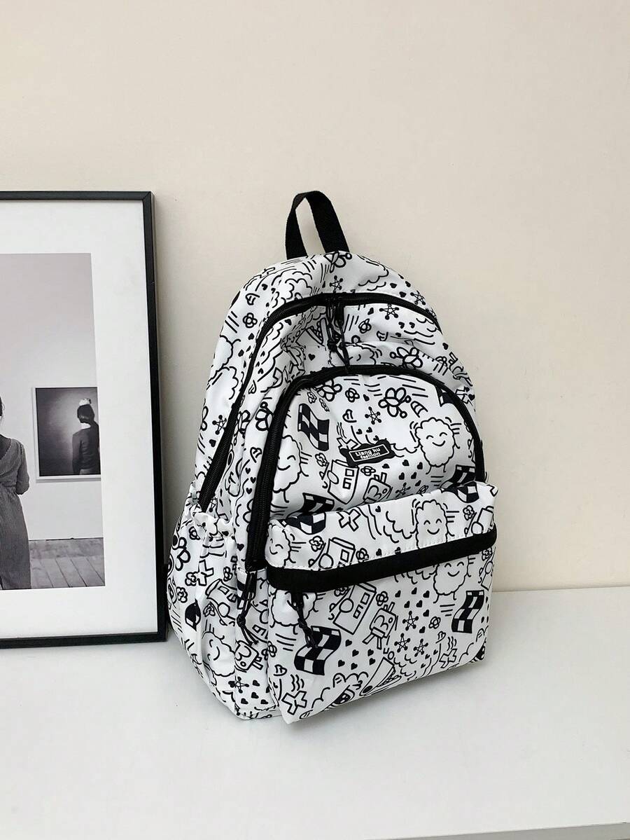 22L Không thấm nước Đồ họa Hoạt hình Ba lô máy tính xách tay Trung bình Dây kéo Sẵn sàng - màu đen - Xem 1