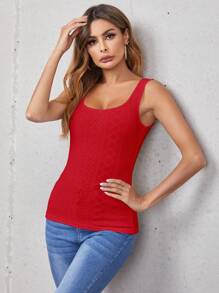 SHEIN Essnce 素色網眼刺繡背心上衣 - 紅色 - 查看 5