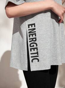 Mulvari 字母圖案落肩T恤 - 淺灰色 - 查看 5