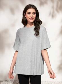 Mulvari 字母圖案落肩T恤 - 淺灰色 - 查看 6