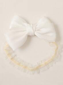 1入組女孩蝴蝶結裝飾荷葉邊可愛髮帶和1雙中筒襪適用於 - 白色 - 查看 3