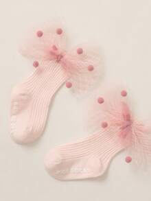 1 Đôi Tất Pom Pom & Nơ Trang Trí Cho Bé Gái & 1 Băng Đô Cài Tóc Cho Cuộc Sống Hàng Ngày - Màu Hồng baby - Xem 2
