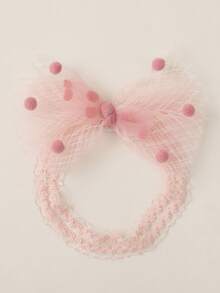 1 Đôi Tất Pom Pom & Nơ Trang Trí Cho Bé Gái & 1 Băng Đô Cài Tóc Cho Cuộc Sống Hàng Ngày - Màu Hồng baby - Xem 3