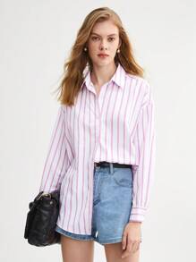 BizChic 條紋印花落肩袖襯衫工作服 - 彩色 - 查看 1