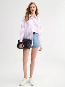 BizChic 條紋印花落肩袖襯衫工作服 - 彩色 - 查看 9