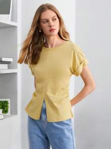 BizChic Áo thun nữ Xù Chia màu trơn Giải trí - Màu vàng - Xem 7