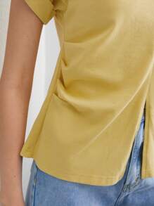 BizChic Áo thun nữ Xù Chia màu trơn Giải trí - Màu vàng - Xem 8