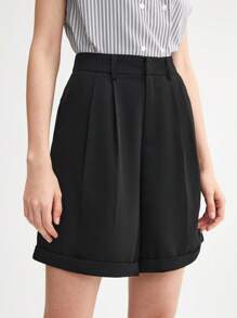 BizChic Fold Pleated Roll Up Hem Wide Leg Shorts Workwear